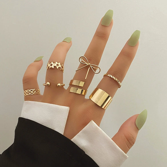 Alloy Retro Bow Fivepointed Star Twist Electroplated Unisex Finger Ring