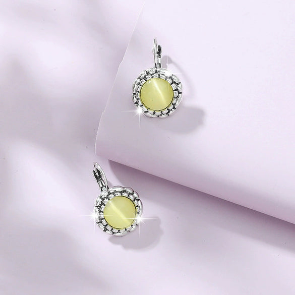 Alloy Retro Cat's Eye Sunflower Diamond Women's Earrings