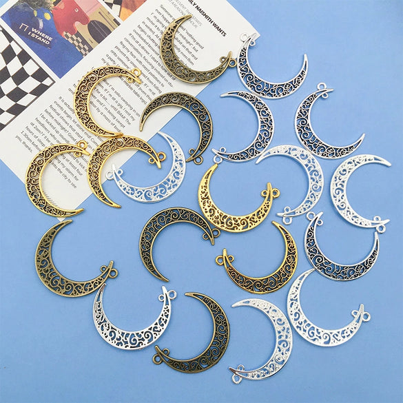 Alloy Retro Cut Out Moon Pendant Jewelry Accessories Electroplating Handmade Materials For Diy