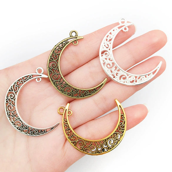 Alloy Retro Cut Out Moon Pendant Jewelry Accessories Electroplating Handmade Materials For Diy