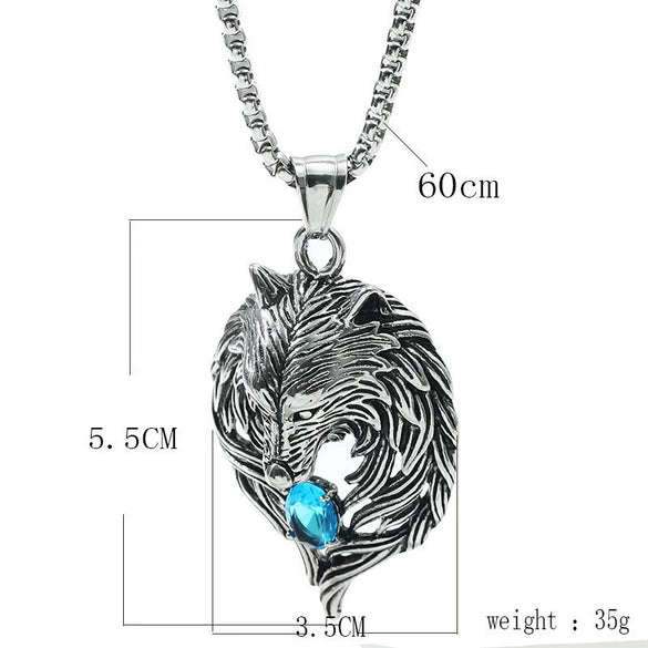 Alloy Retro Diamondencrusted Wolf Head Pendant Unisex Necklace With Pearl Chain And Electroplating Treatment