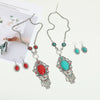 Alloy Retro Ethnic Style Turquoise Tassel Cross Mirror Necklace Earrings Set With Electroplating