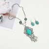 Alloy Retro Ethnic Style Turquoise Tassel Cross Mirror Necklace Earrings Set With Electroplating