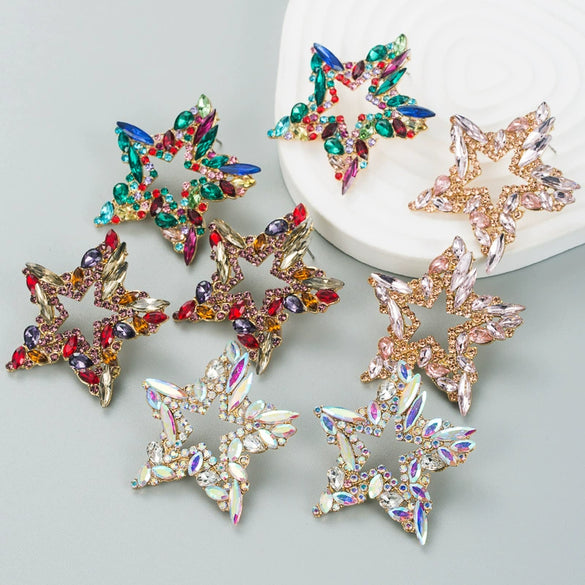 Alloy Retro Fivepointed Star Diamond Women's Earrings