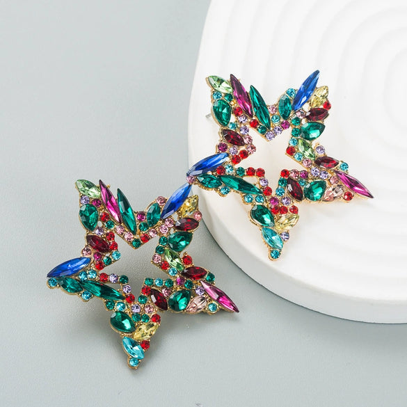 Alloy Retro Fivepointed Star Diamond Women's Earrings