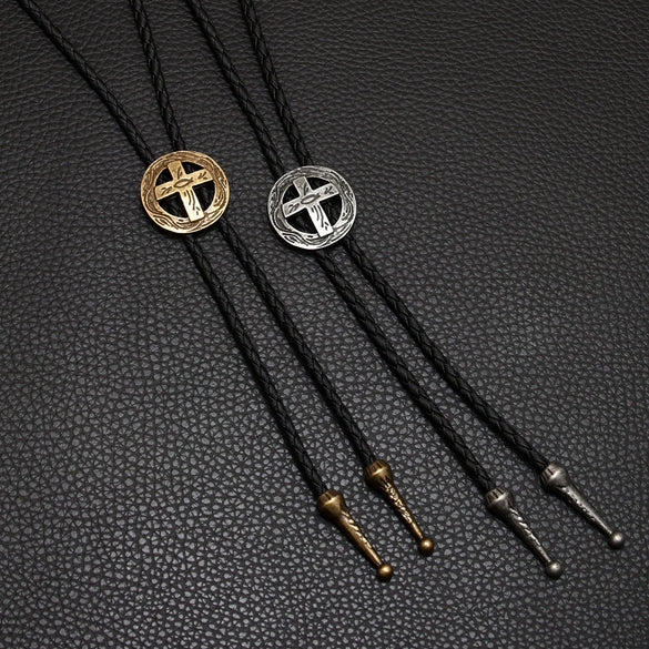 Alloy Retro Geometric Cross Bolo Tie Shirt Chain Necklace