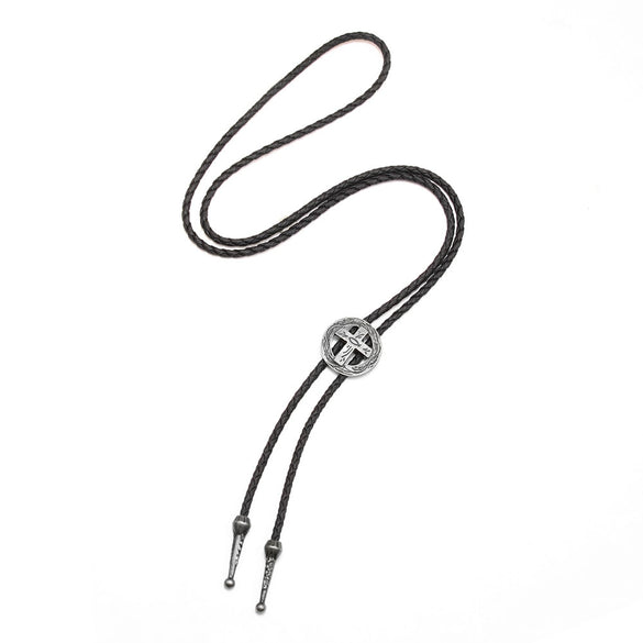 Alloy Retro Geometric Cross Bolo Tie Shirt Chain Necklace