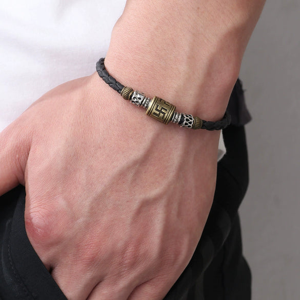 Alloy Retro Geometric Metal Pendant Woven Wax Rope Adjustable Unisex Necklace With Electroplating