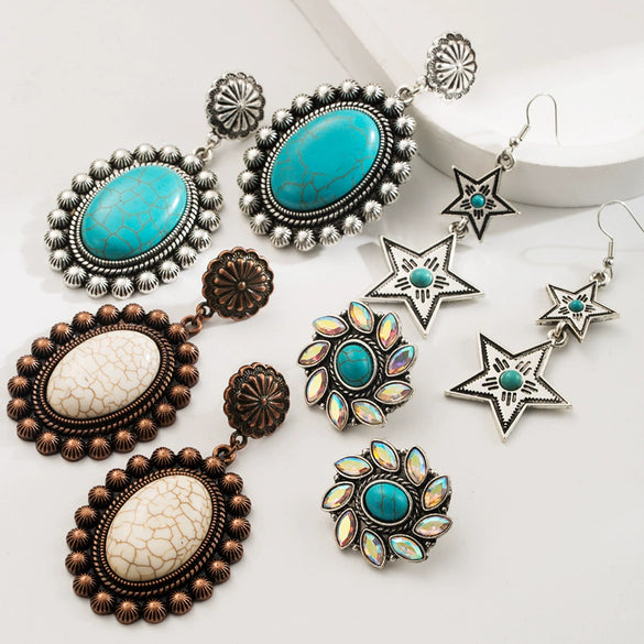 Alloy Retro Geometric Microinlay Earrings For Women