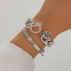 Alloy Retro Irregular Doublering Hollow Spring Opening Punk Style Round Bead Pendant Stacked Electroplating Bracelet