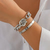 Alloy Retro Irregular Doublering Hollow Spring Opening Punk Style Round Bead Pendant Stacked Electroplating Bracelet