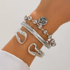 Alloy Retro Irregular Doublering Hollow Spring Opening Punk Style Round Bead Pendant Stacked Electroplating Bracelet