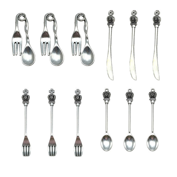 Alloy Retro Jewelry Accessories Pendant With Stereo Crown Knife Fork Spoon Electroplating Design For Diy