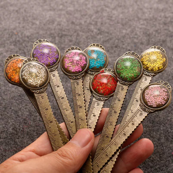Alloy Retro Pastoral Style Dried Flower Metal Multifunctional Bookmark