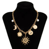 Alloy Retro Pendant Necklace With Sun Moon Star Constellation Pattern Electroplated For Women
