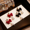 Alloy Retro Red Flocking Bow Pearl Earrings With Electroplating For Women