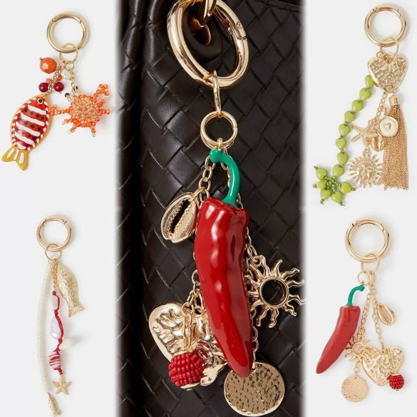 Alloy Retro Simple Chili Shape Bag Accessory With Heart Water Drop Bell Pattern Electroplated
