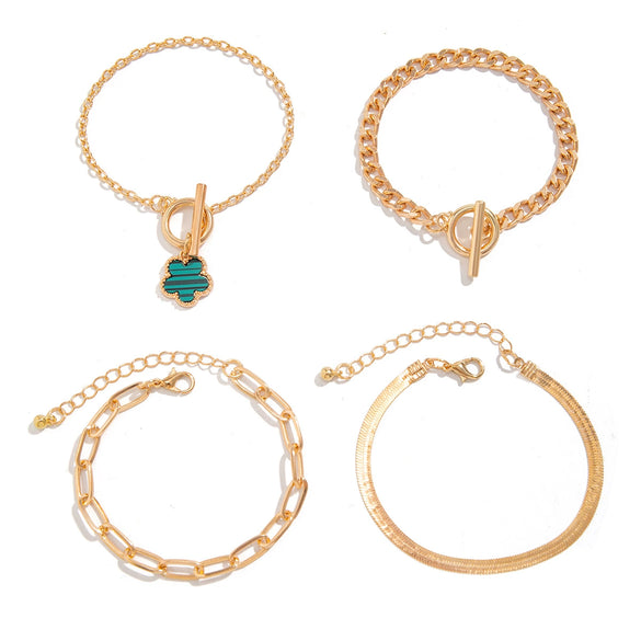 Alloy Retro Snake Bone Chain Five Leaf Clover Geometric Pattern Electroplated Women's Hip Hop Punk Necklace Set