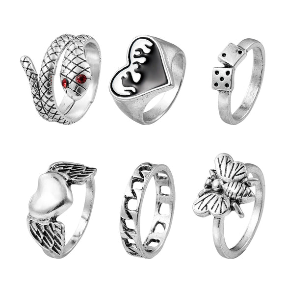 Alloy Retro Snake Love Geometric Ring Set With Electroplating For Women