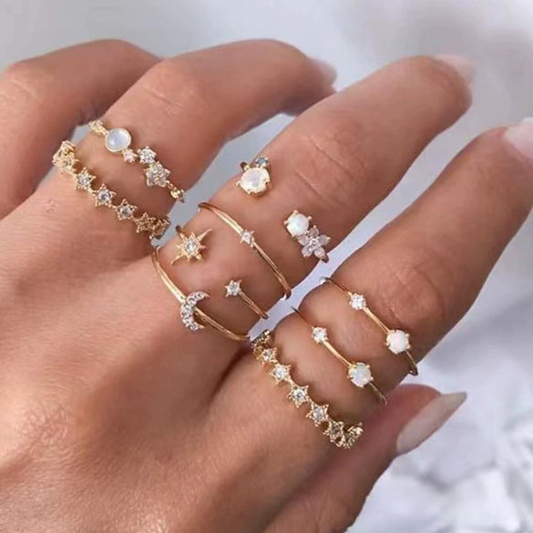 Alloy Rhinestone Acrylic Drill Retro Simple Electroplated Unisex And Women's Mans Star Mans Crescent Ring