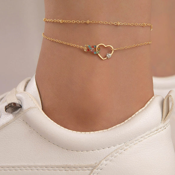 Alloy Rhinestone Anklet Geometric Style Unisex Foot Decoration