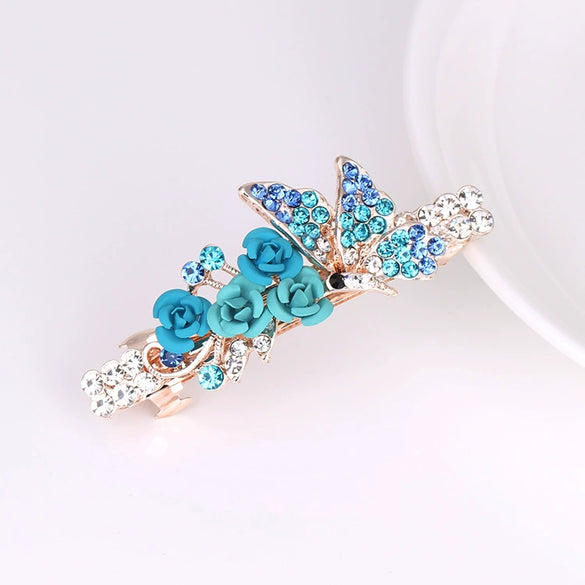 Alloy Rhinestone Bow Pearl Flower Crystal Hairpin For Women Electroplated Hair Accessory