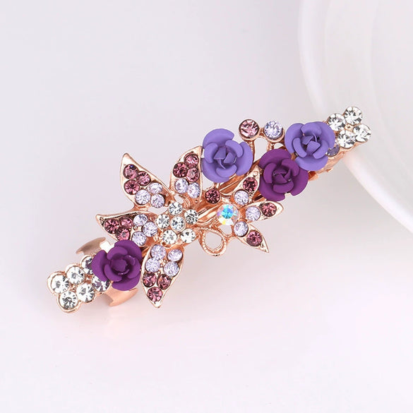 Alloy Rhinestone Bow Pearl Flower Crystal Hairpin For Women Electroplated Hair Accessory