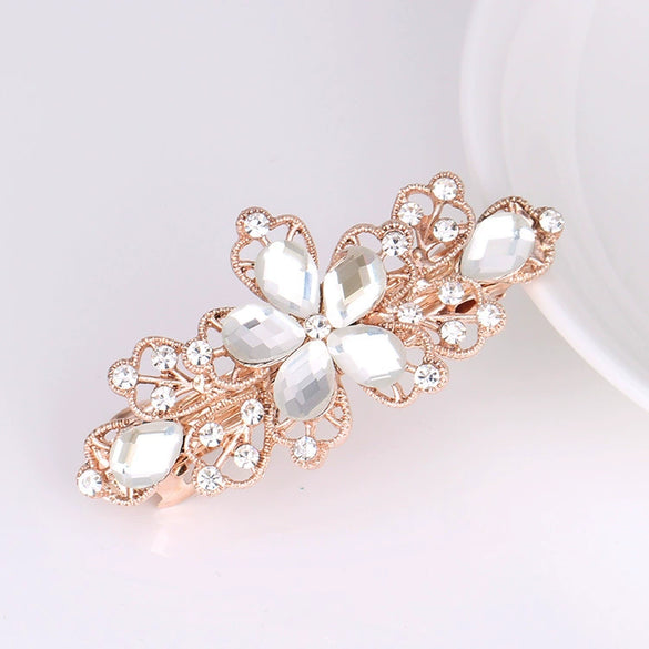 Alloy Rhinestone Bow Pearl Flower Crystal Hairpin For Women Electroplated Hair Accessory