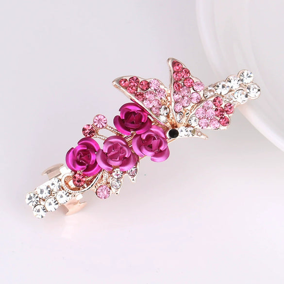 Alloy Rhinestone Bow Pearl Flower Crystal Hairpin For Women Electroplated Hair Accessory