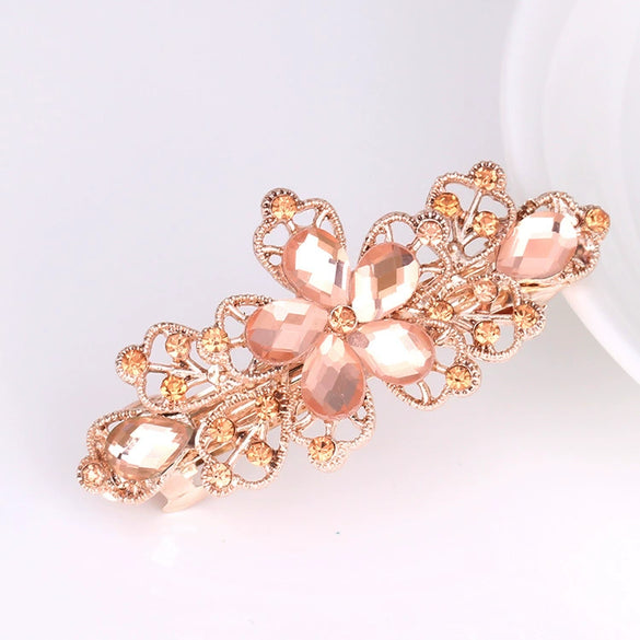Alloy Rhinestone Bow Pearl Flower Crystal Hairpin For Women Electroplated Hair Accessory