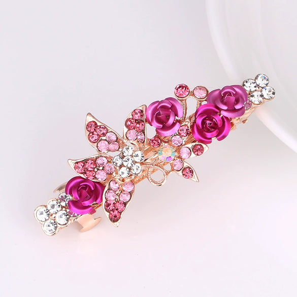 Alloy Rhinestone Bow Pearl Flower Crystal Hairpin For Women With Electroplating