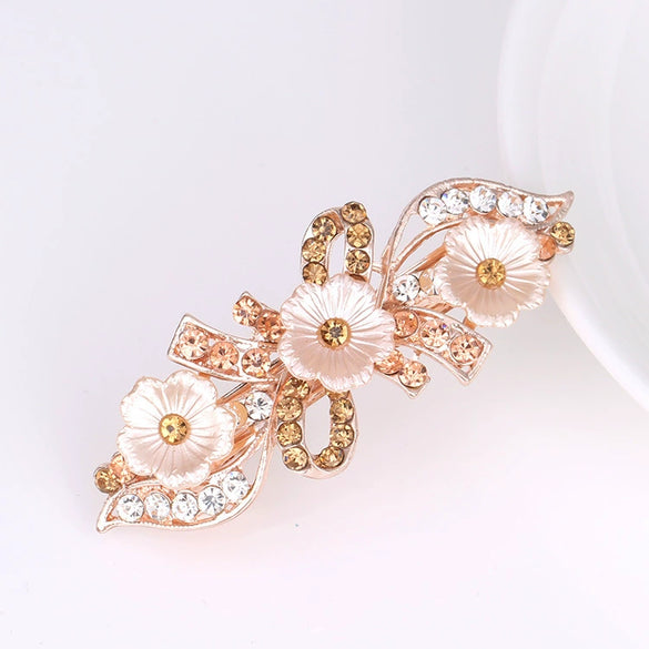 Alloy Rhinestone Bow Pearl Flower Crystal Hairpin For Women With Electroplating