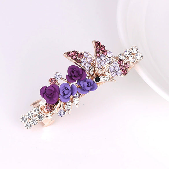 Alloy Rhinestone Bow Pearl Flower Crystal Hairpin For Women With Electroplating