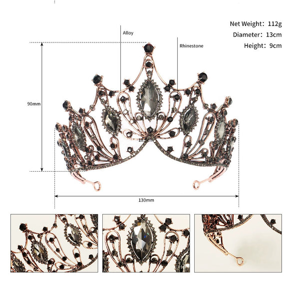 Alloy Rhinestone Bridal Tiara Baroque Vintage Black Crown Wedding Dress Accessories