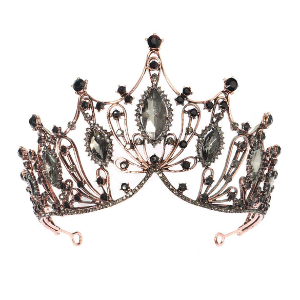 Alloy Rhinestone Bridal Tiara Baroque Vintage Black Crown Wedding Dress Accessories