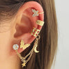 Alloy Rhinestone Butterfly Hollow Nonperforated Cartilage Earrings Electroplating Star And Moon Integrated Chain Ear Clip For Women Styling With Animals Zodiac Pattern