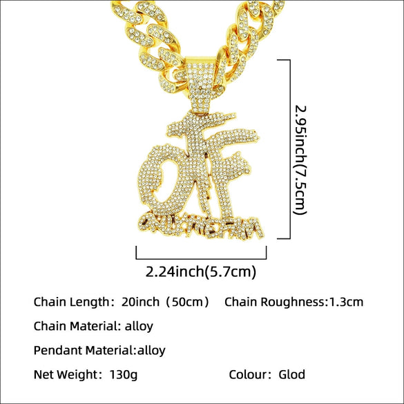 Alloy Rhinestone Diamond Alphabet Cuban Chain Men's Hiphop Pendant Necklace