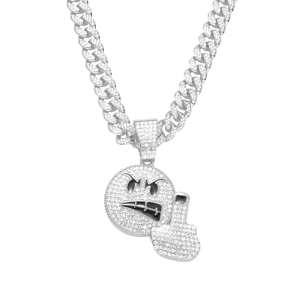 Alloy Rhinestone Diamond Emoji Anger Pendant Cuban Chain Hiphop Men's Necklace