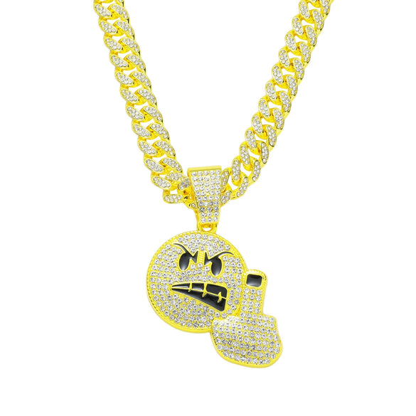 Alloy Rhinestone Diamond Emoji Anger Pendant Cuban Chain Hiphop Men's Necklace