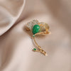 Alloy Rhinestone Electroplated Ginkgo Leaf Flower Brooch For Women