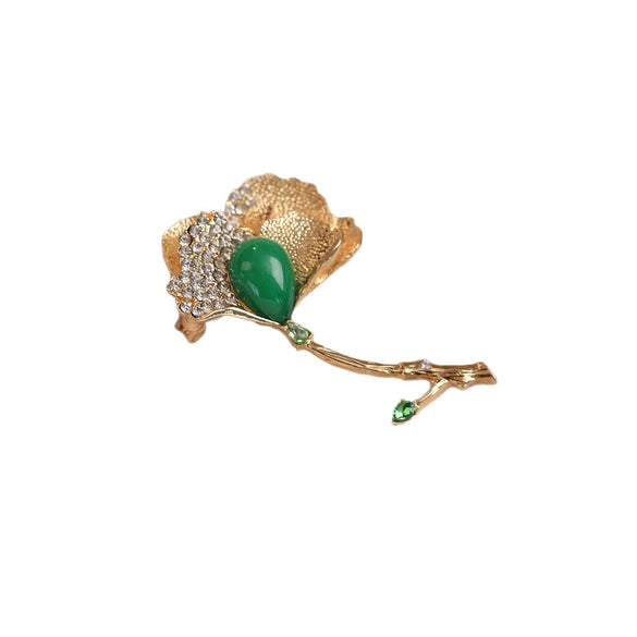 Alloy Rhinestone Electroplated Ginkgo Leaf Flower Brooch For Women