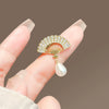 Alloy Rhinestone Fan Pearl Brooch Women's Highend Niche Antiexposure Buckle Collar Accessory With Electroplating