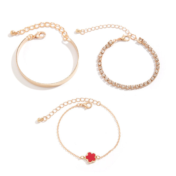 Alloy Rhinestone Five Leaf Clover Geometric Retro Electroplated Bracelet