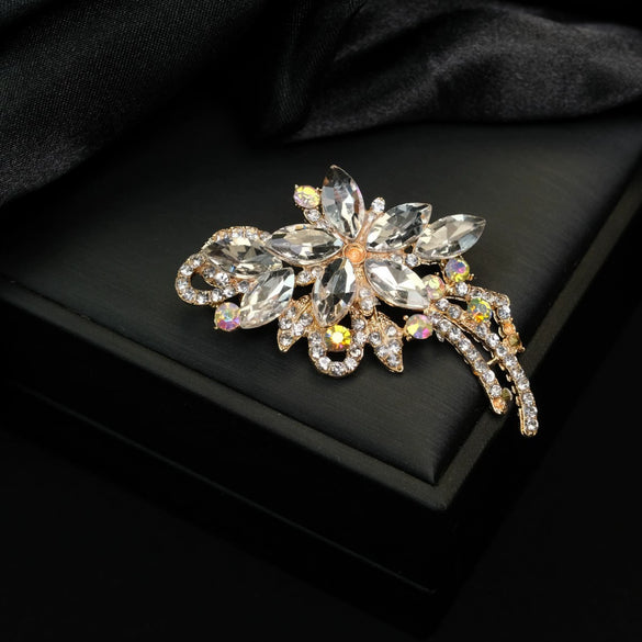 Alloy Rhinestone Flower Brooch Electroplated Jewelry For Women