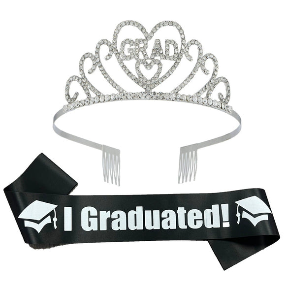 Alloy Rhinestone Headwear Graduation Party Crown Shoulder Strap 2Piece Simple Style