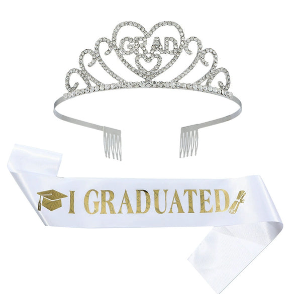 Alloy Rhinestone Headwear Graduation Party Crown Shoulder Strap 2Piece Simple Style