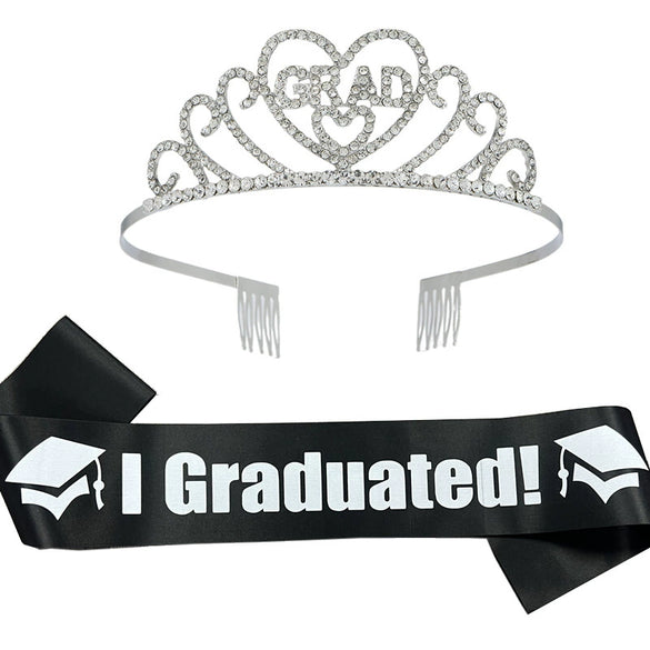 Alloy Rhinestone Headwear Graduation Party Crown Shoulder Strap 2Piece Simple Style