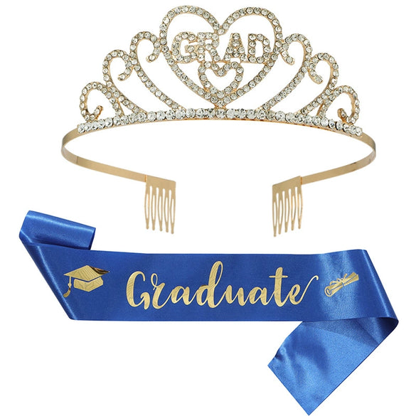 Alloy Rhinestone Headwear Graduation Party Crown Shoulder Strap 2Piece Simple Style