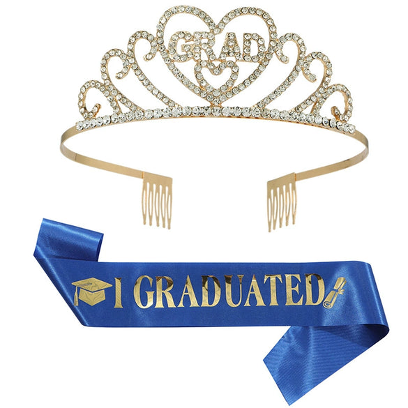 Alloy Rhinestone Headwear Graduation Party Crown Shoulder Strap 2Piece Simple Style