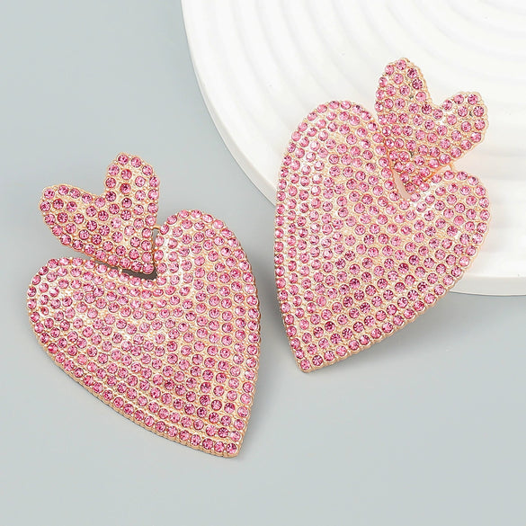 Alloy Rhinestone Heartshaped Colored Diamond Earrings For Women
